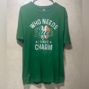 Men’s Large Green Who Needs Luck Tshirt